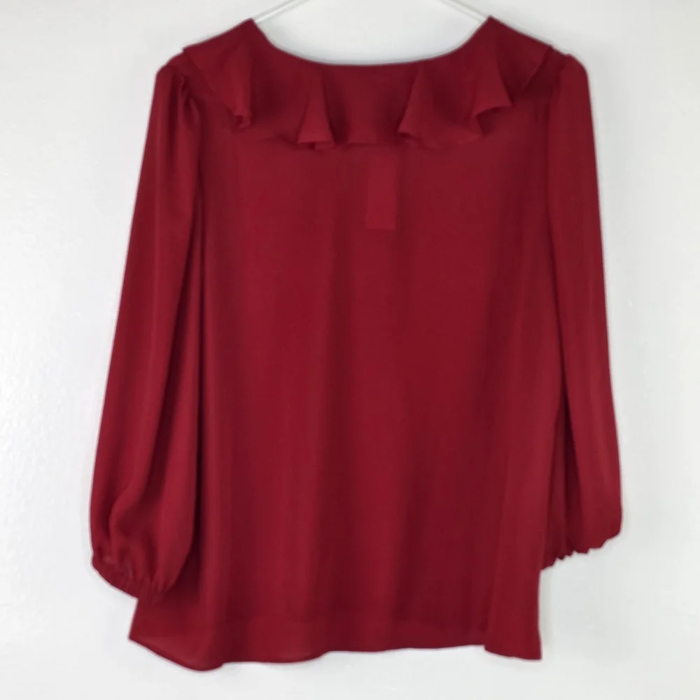 NWT LOFT Outlet Red Chiffon Ruffle Neck Blouse Size Small